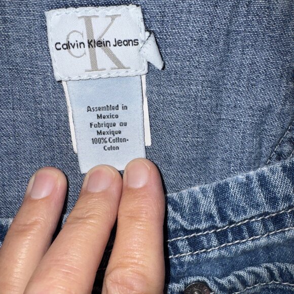 Vintage Calvin Klein Bib Overalls Shorts Jeans Denim Womens L Double Stone Wash - Picture 6 of 16